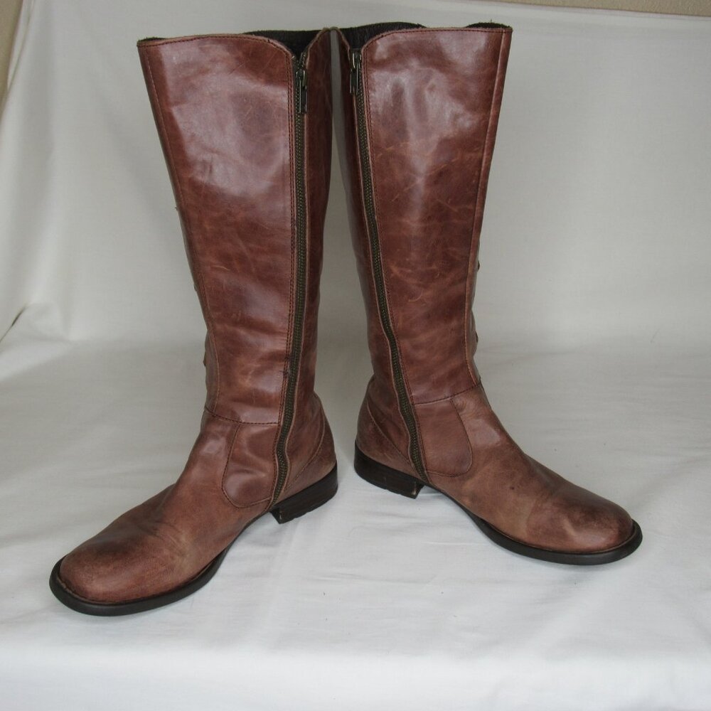 Born Brown Leather CUATROS Knee High Riding Boots Women's 10 - Picture 6 of 9